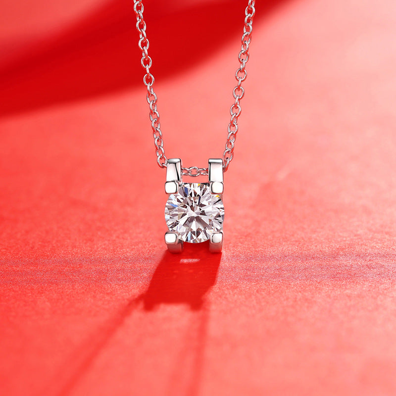 Simple Four Claw Moissanite CZ Silver Necklace