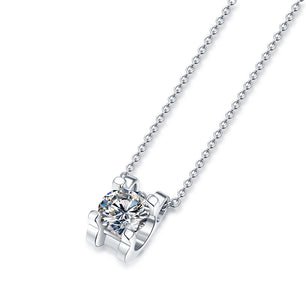 Simple Four Claw Moissanite CZ Silver Necklace