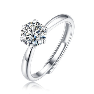 Anniversary Six Claw Round Moissanite Silver Ring