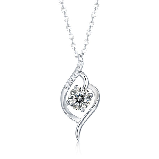 Wedding Round Moissanite CZ Heart Silver Necklace