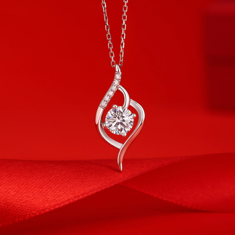 Wedding Round Moissanite CZ Heart Silver Necklace