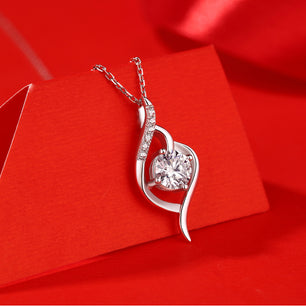 Wedding Round Moissanite CZ Heart Silver Necklace