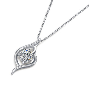 Wedding Round Moissanite CZ Heart Silver Necklace