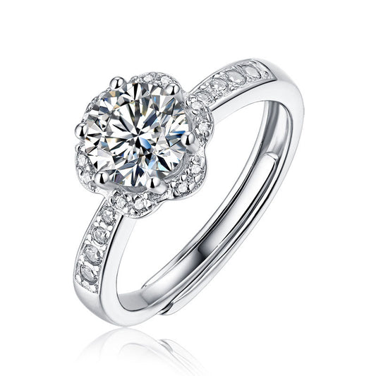 Honey Moon Moissanite CZ Flower Silver Ring