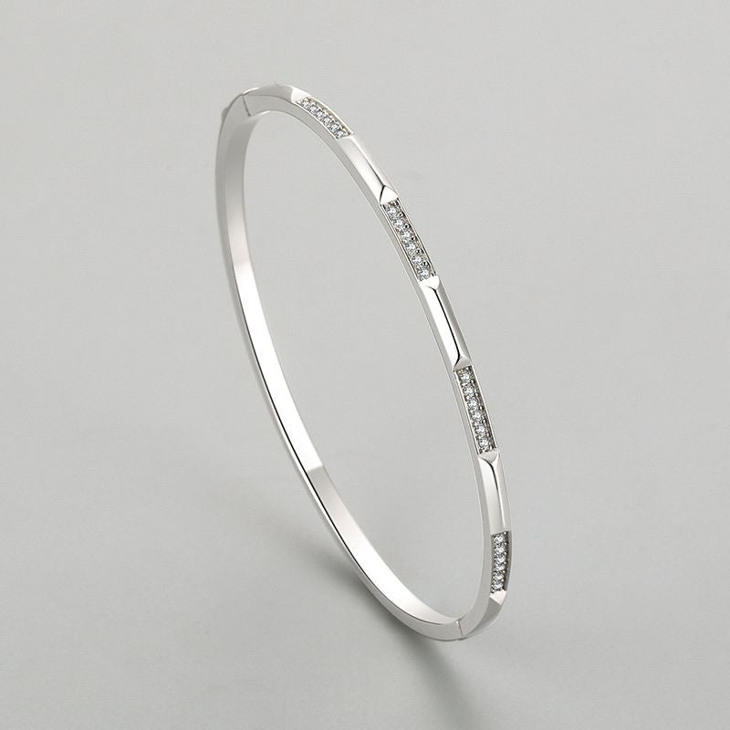 Simple Micro Setting CZ Silver Open Bangle