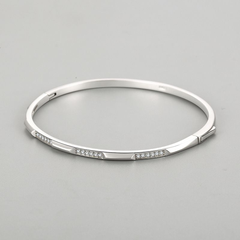 Simple Micro Setting CZ Silver Open Bangle