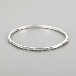 Simple Micro Setting CZ Silver Open Bangle