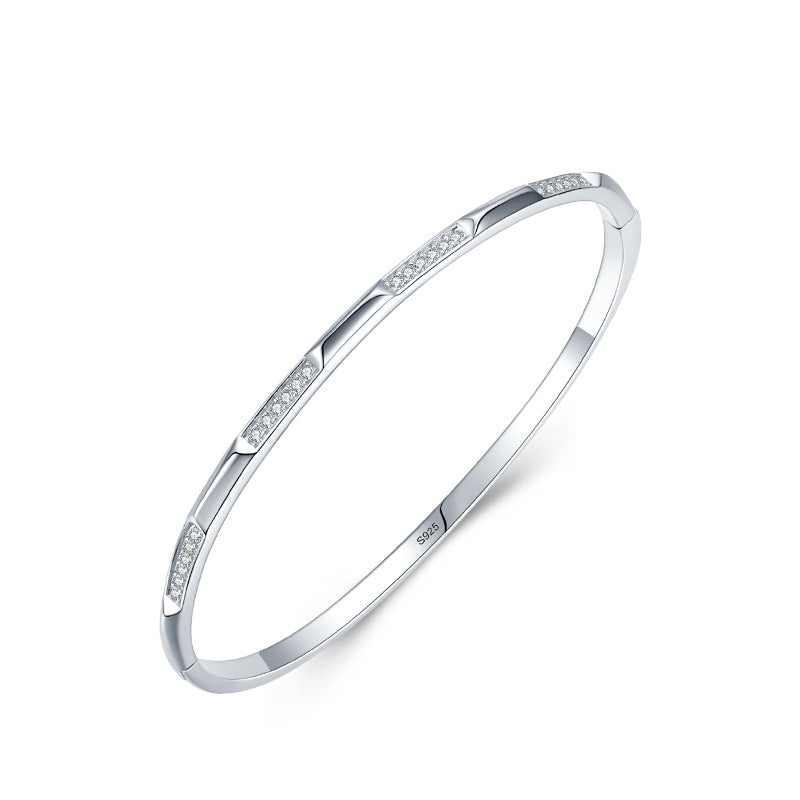 Simple Micro Setting CZ Silver Open Bangle