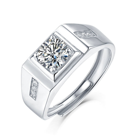 Men's Square Moissanite CZ Geometry Silver Ring