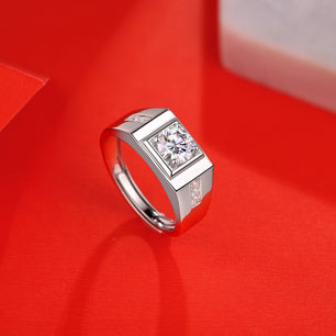 Men's Square Moissanite CZ Geometry Silver Ring