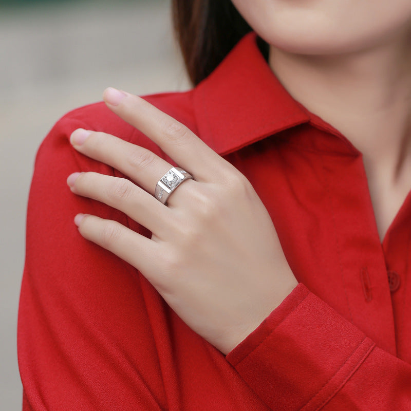 Men's Square Moissanite CZ Geometry Silver Ring