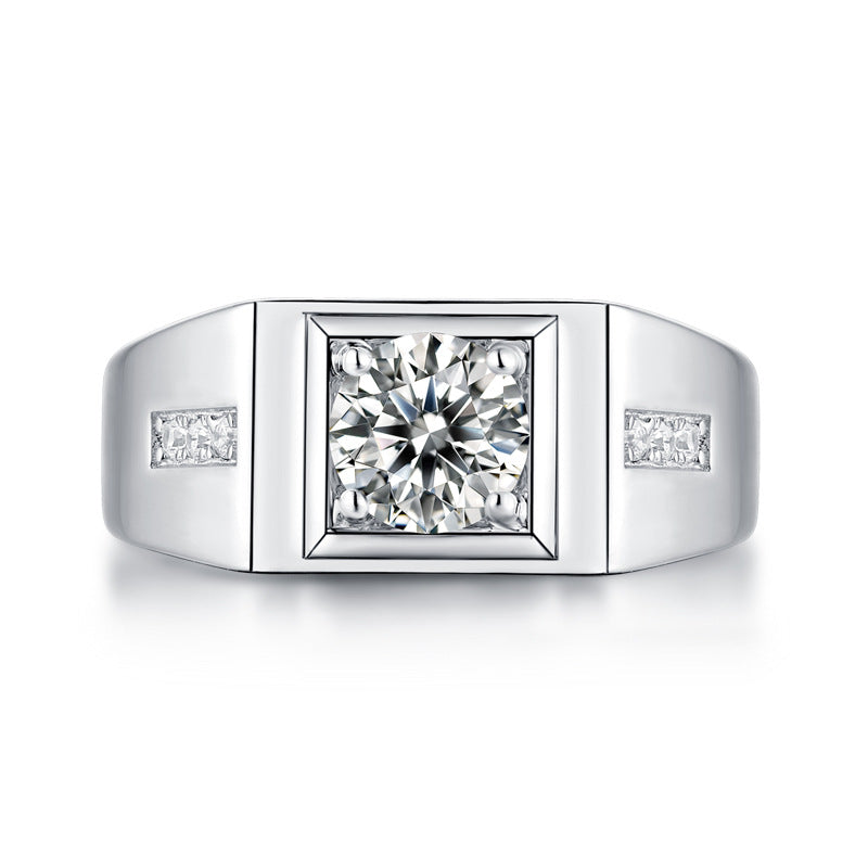 Men's Square Moissanite CZ Geometry Silver Ring