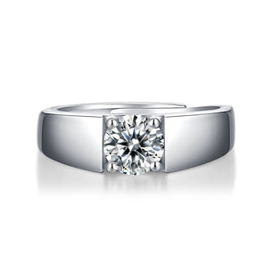 Men Round Moissanite CZ Geometry Silver Ring