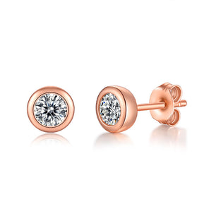 Simple Round Moissanite CZ Silver Stud Earrings