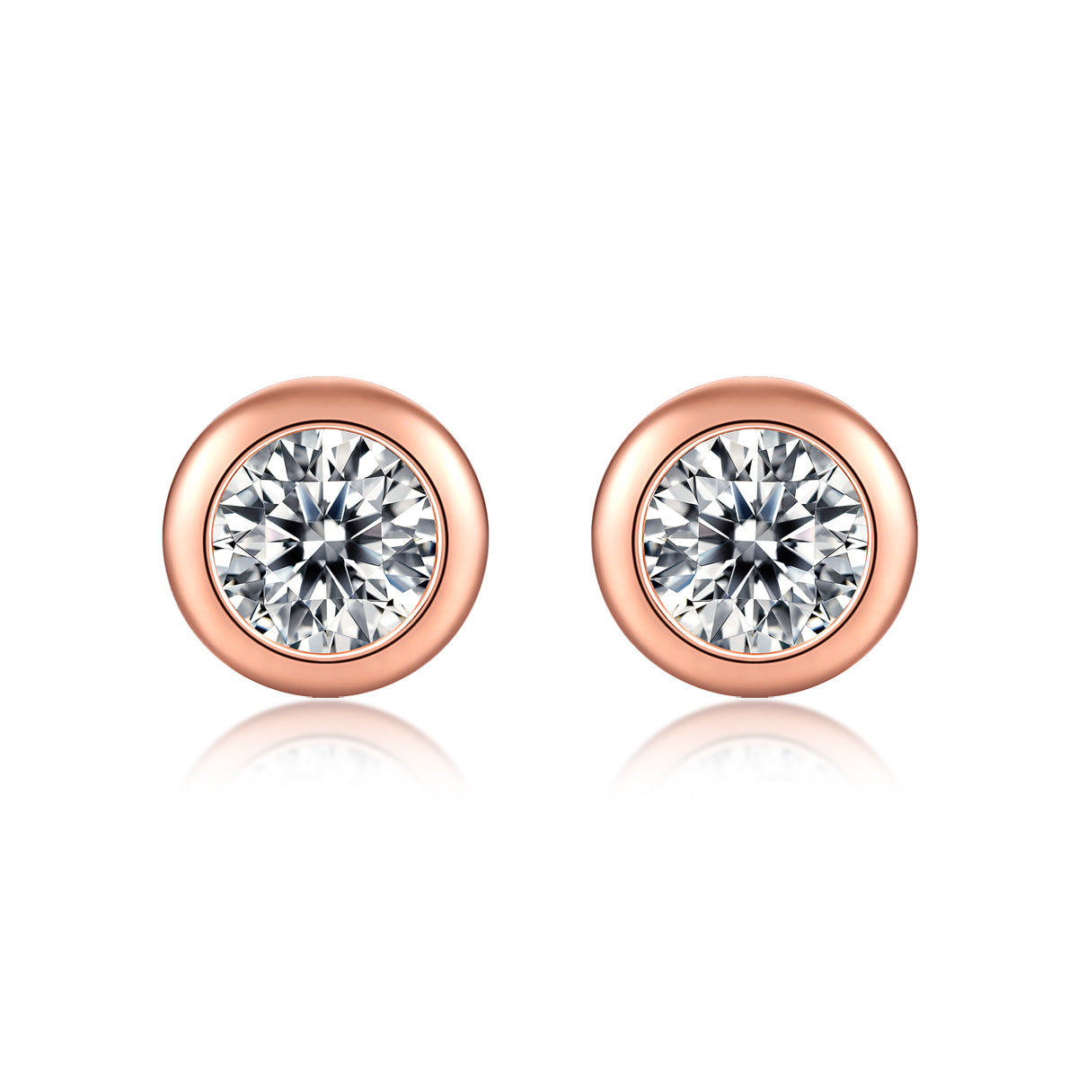 Simple Round Moissanite CZ Silver Stud Earrings