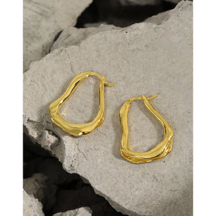 Office Irregular Wave U Shape Silver Hoop Earrings