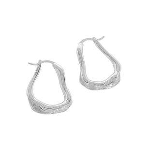 Office Irregular Wave U Shape Silver Hoop Earrings