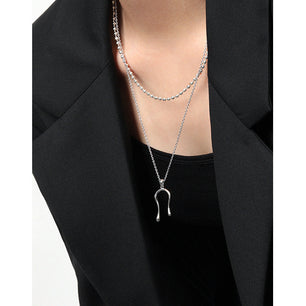 Simple Letter U Shape Silver Necklace