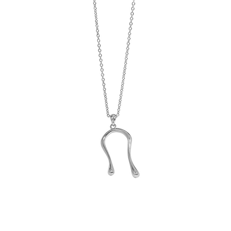 Simple Letter U Shape Silver Necklace