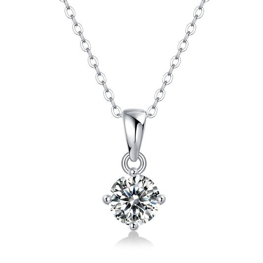 Wedding Four Claw Moissanite CZ Silver Necklace