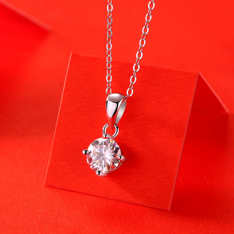 Wedding Four Claw Moissanite CZ Silver Necklace