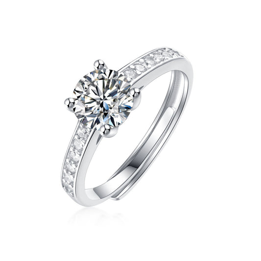 Lady Four Claw Moissanite CZ Simple Silver Ring