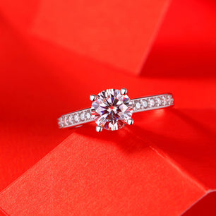 Lady Four Claw Moissanite CZ Simple Silver Ring