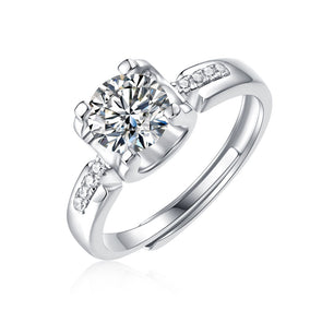 Lady Four Claw Moissanite CZ Silver Ring