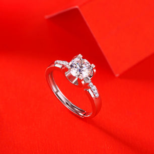 Lady Four Claw Moissanite CZ Silver Ring