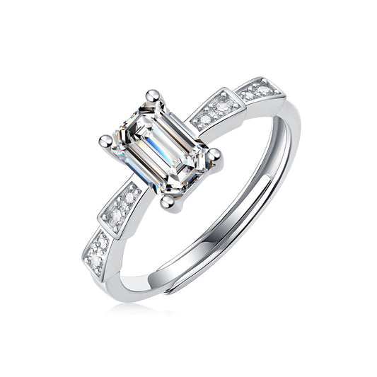 Simple Baguette Moissanite CZ Castle Silver Ring