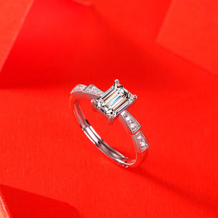 Simple Baguette Moissanite CZ Castle Silver Ring