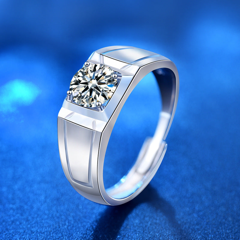 Casual Men's Moissanite CZ Geometry Silver Ring