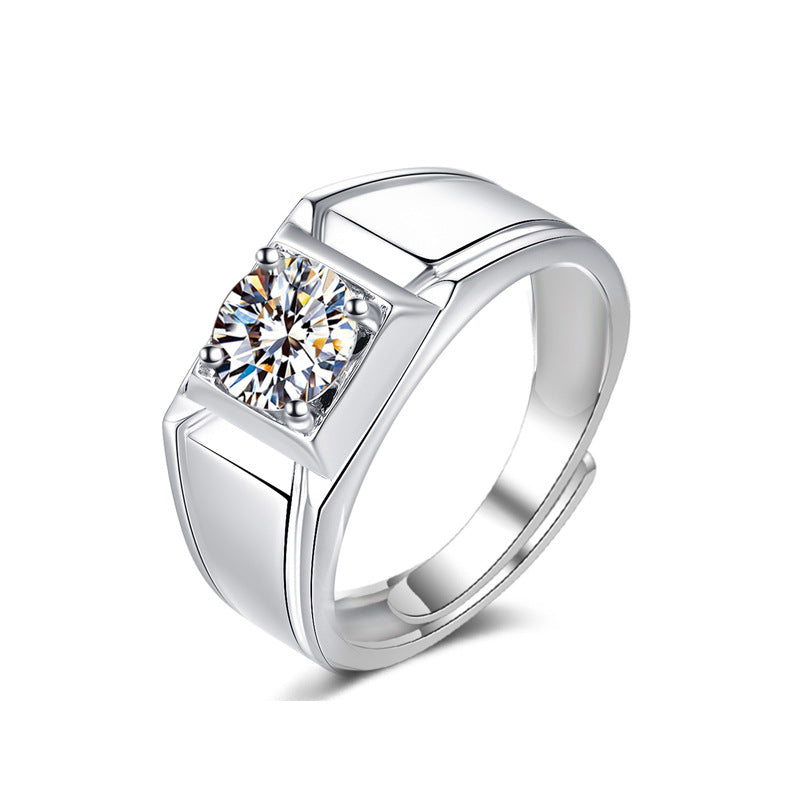 Casual Men's Moissanite CZ Geometry Silver Ring