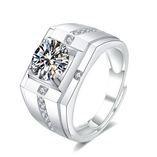 Men's Geometry Square Moissanite CZ Wide Silver Ring