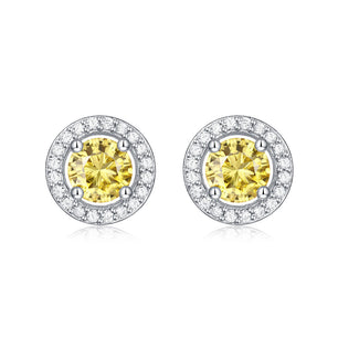 Simple Round Yellow Moissanite CZ Silver Stud Earrings