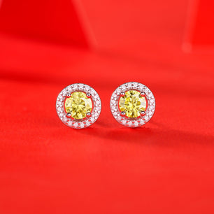 Simple Round Yellow Moissanite CZ Silver Stud Earrings