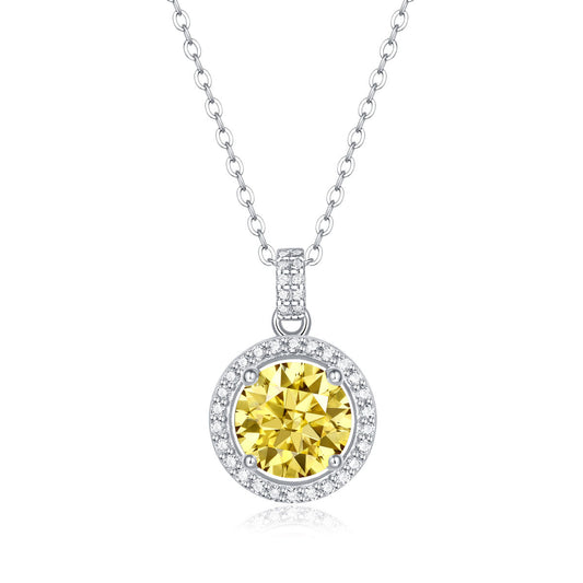 Fashion Yellow Moissanite CZ Round Silver Necklace