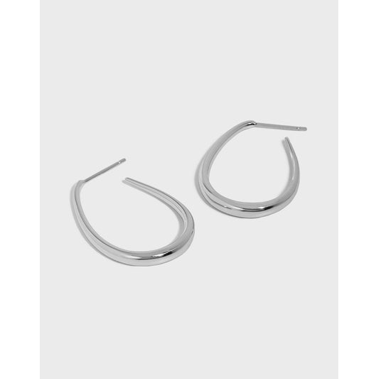 Simple Letter U Shape Silver Hoop Earrings