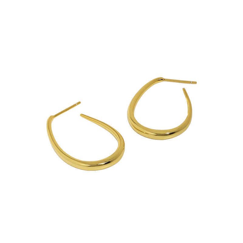 Simple Letter U Shape Silver Hoop Earrings