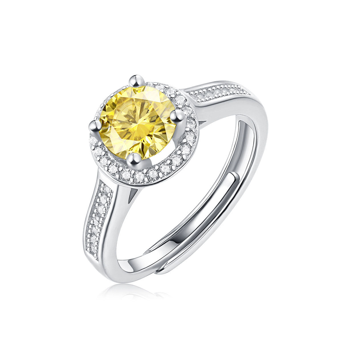 Gift Yellow Round Moissanite CZ Silver Ring