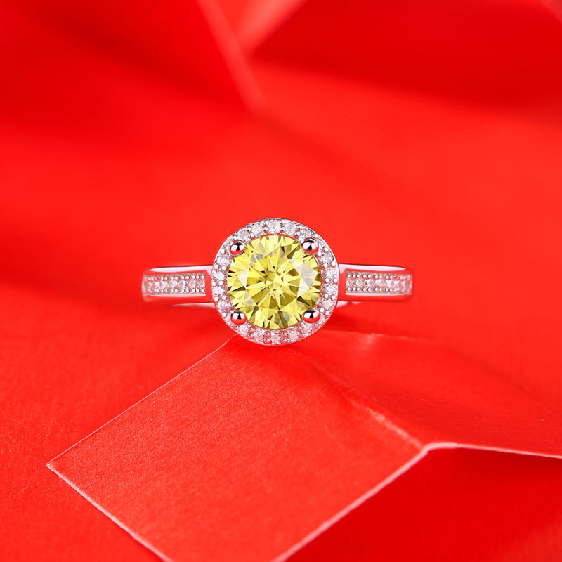 Gift Yellow Round Moissanite CZ Silver Ring