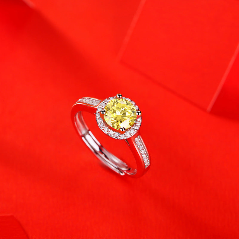 Gift Yellow Round Moissanite CZ Silver Ring