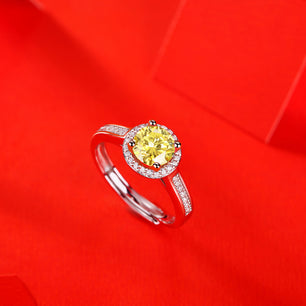 Gift Yellow Round Moissanite CZ Silver Ring