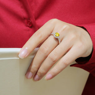 Gift Yellow Round Moissanite CZ Silver Ring