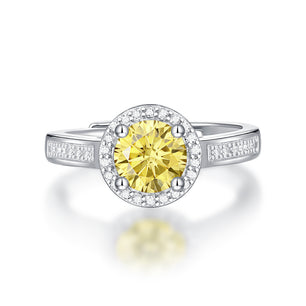 Gift Yellow Round Moissanite CZ Silver Ring