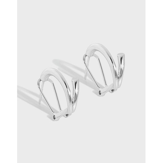 Simple Lines Circle Students Silver Hoop Earrings