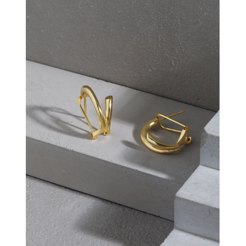 Simple Lines Circle Students Silver Hoop Earrings