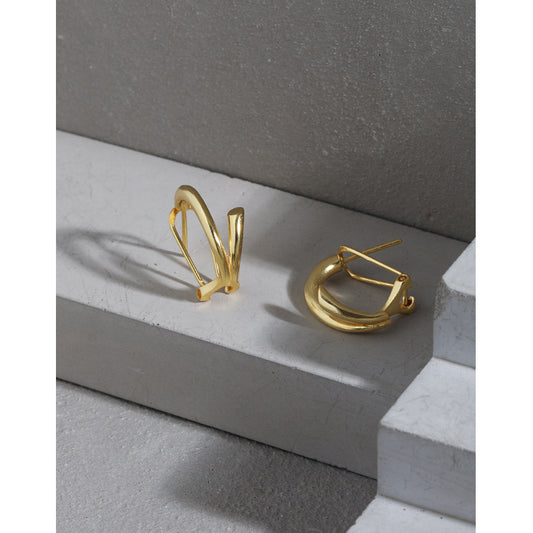 Simple Lines Circle Students Silver Hoop Earrings