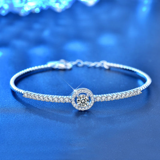 Gift Round Moissanite CZ Silver Open Bangle