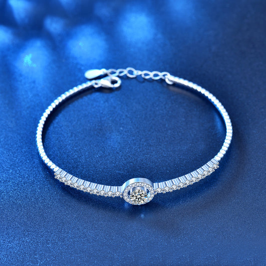 Gift Round Moissanite CZ Silver Open Bangle